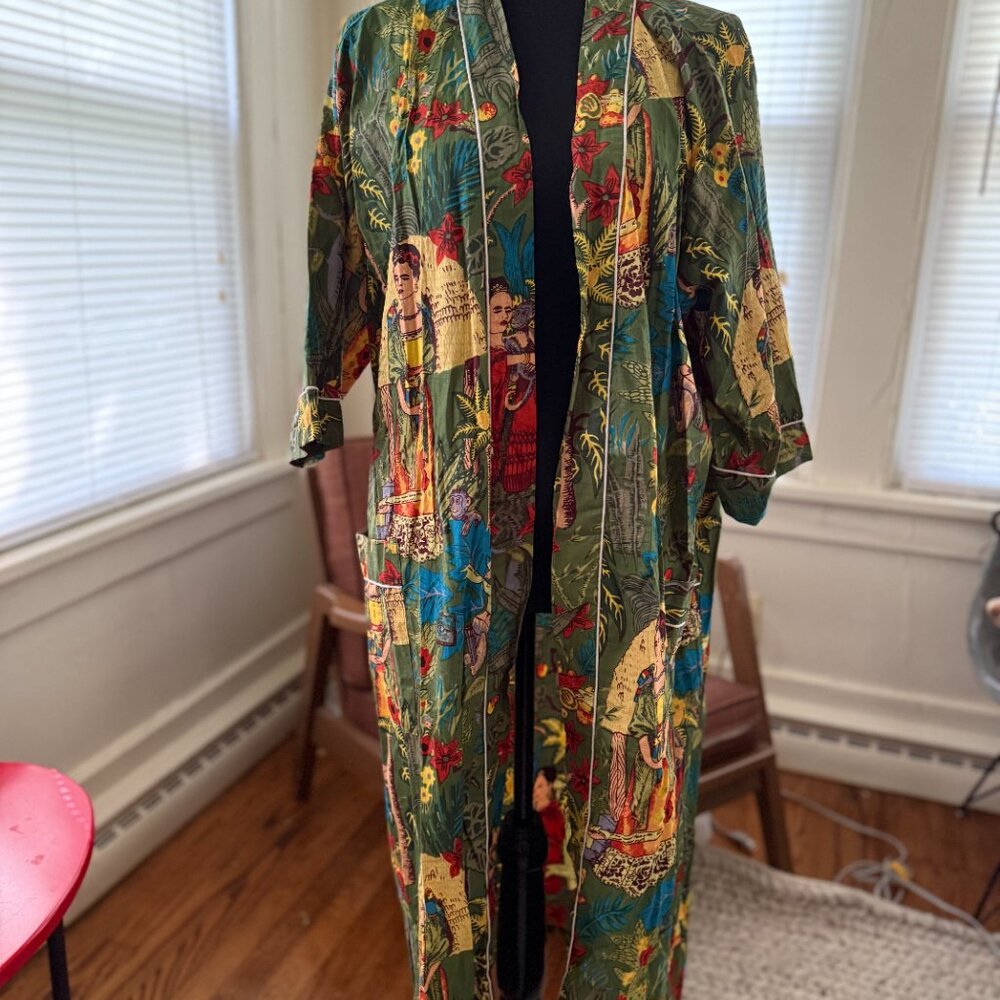 frida cotton robe dk green - Picture 2 of 7
